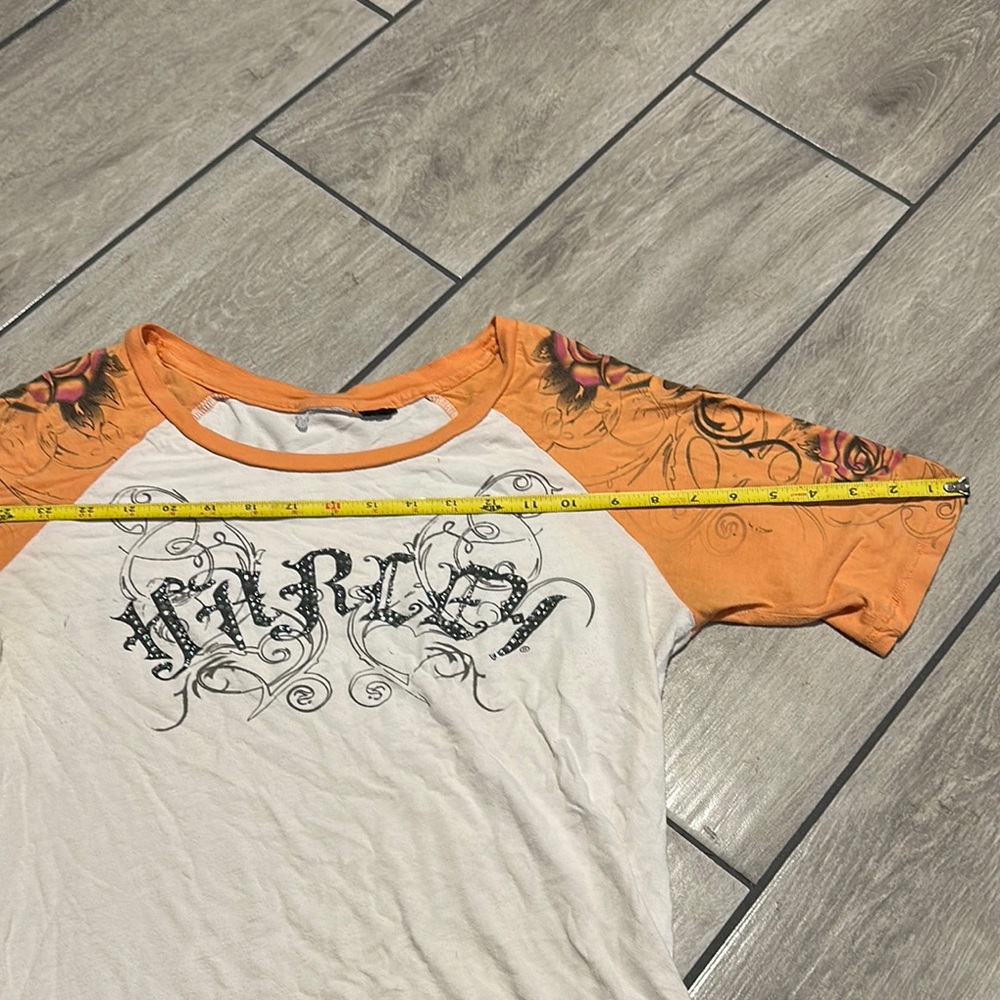 Harley Davidson Orange and White Graphic T-Shirt